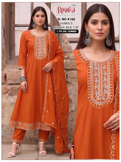 Dno 4153 To 4160 Rushika Roman Silk Readymade Anarkali Suits Wholesaler