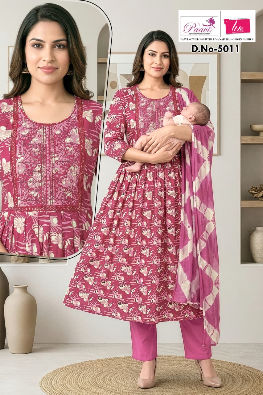 Dno 5003-5011 Paavi Liva Reyon Feeding Readymade Suit Wholesale Price