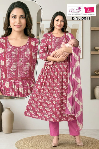 Dno 5003-5011 Paavi Liva Reyon Feeding Readymade Suit Wholesale Price