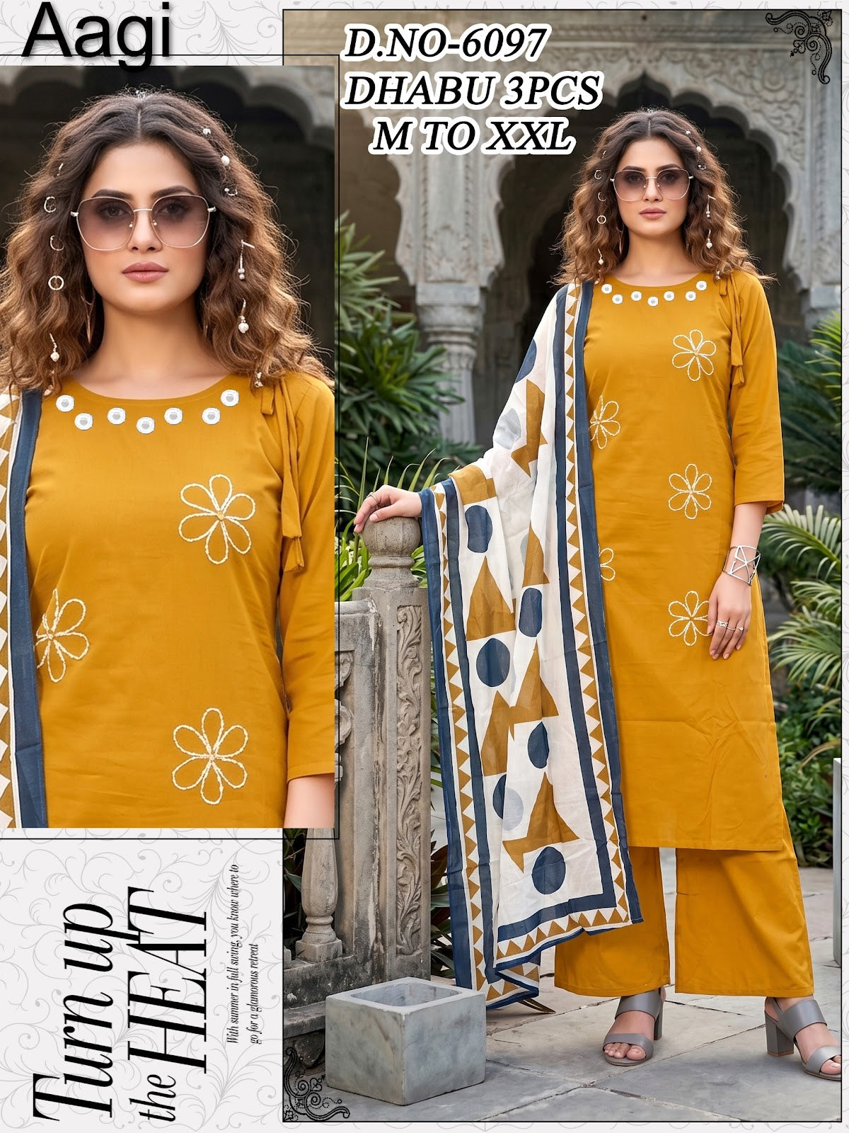 Dno 6097 Aagi Dhabu Cotton Readymade Plazzo Style Suits Exporter Ahmedabad