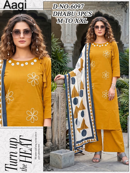 Dno 6097 Aagi Dhabu Cotton Readymade Plazzo Style Suits Exporter Ahmedabad