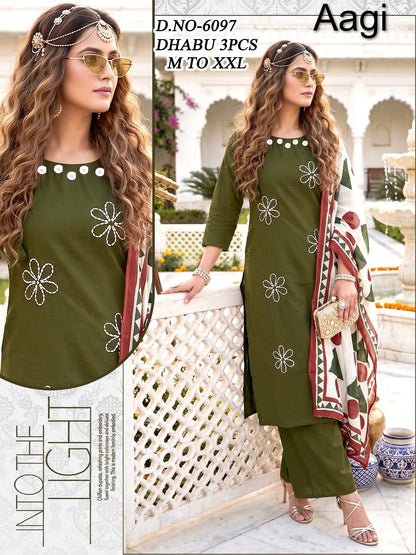 Dno 6097 Aagi Dhabu Cotton Readymade Plazzo Style Suits Exporter Ahmedabad