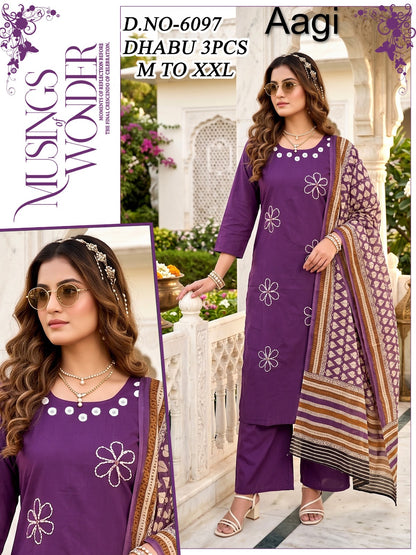 Dno 6097 Aagi Dhabu Cotton Readymade Plazzo Style Suits Exporter Ahmedabad