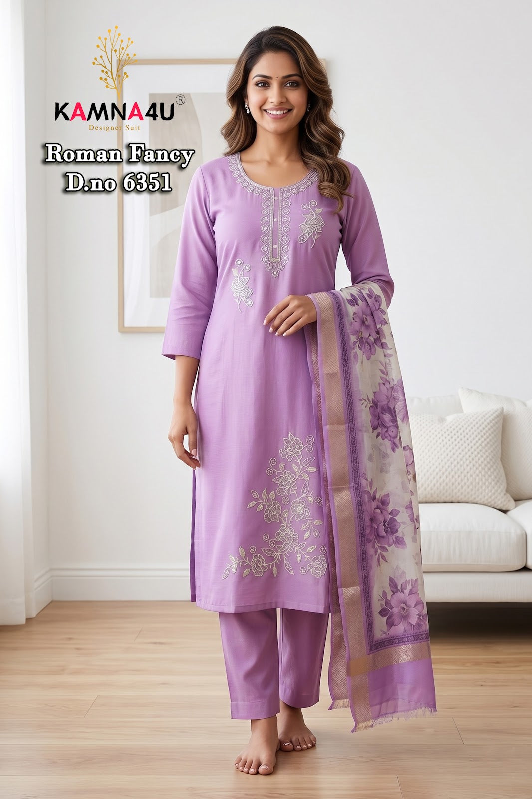 Dno 6351-6359 Kamna4U Roman Readymade Pant Style Suits Wholesaler Ahmedabad