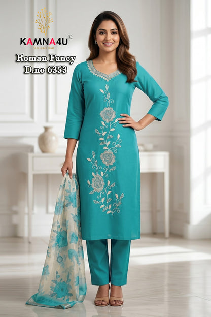 Dno 6351-6359 Kamna4U Roman Readymade Pant Style Suits Wholesaler Ahmedabad