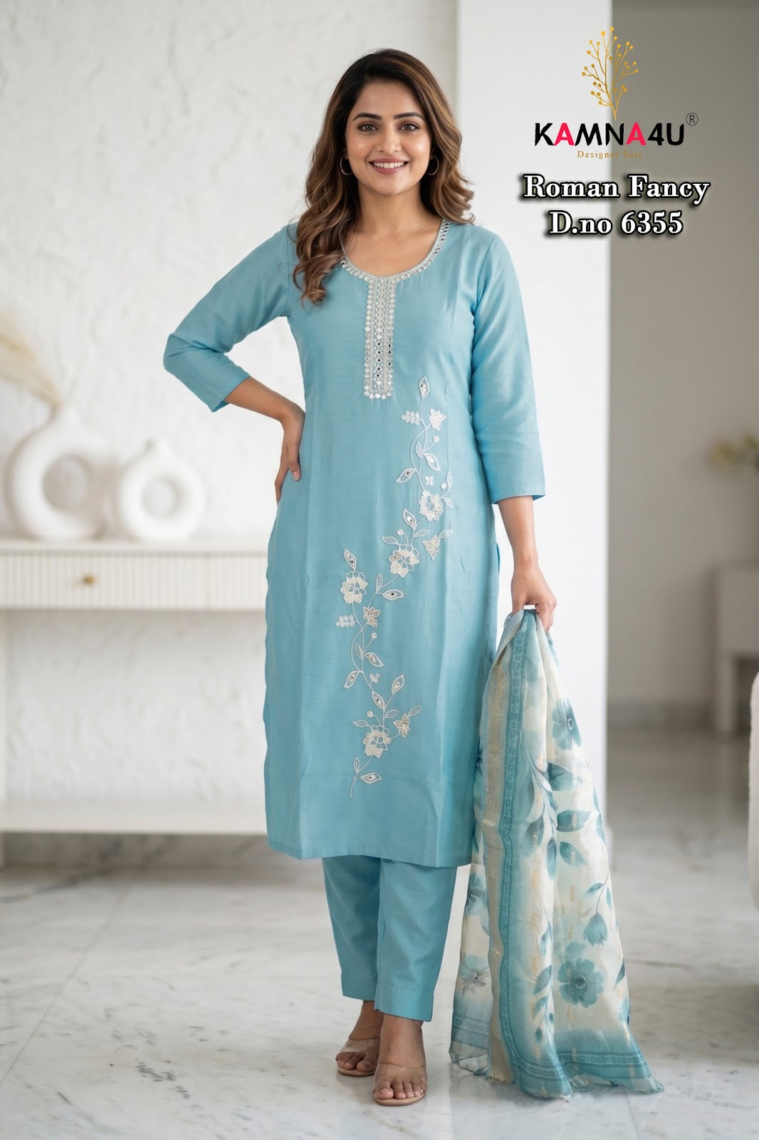 Dno 6351-6359 Kamna4U Roman Readymade Pant Style Suits Wholesaler Ahmedabad