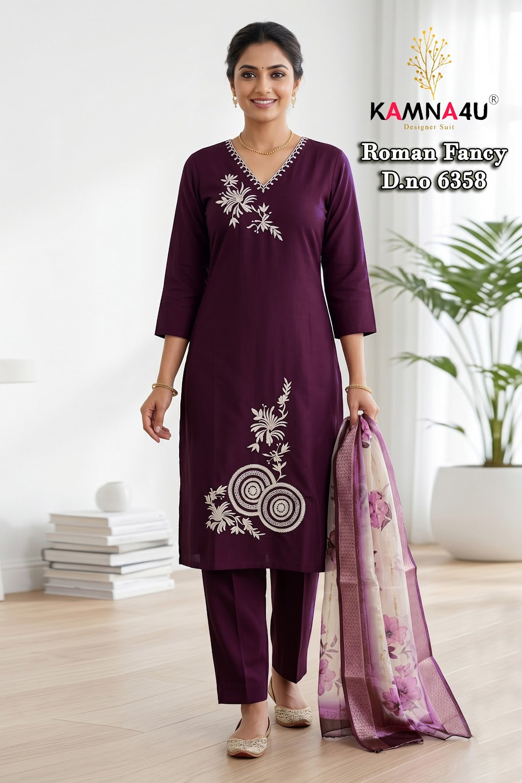 Dno 6351-6359 Kamna4U Roman Readymade Pant Style Suits Wholesaler Ahmedabad