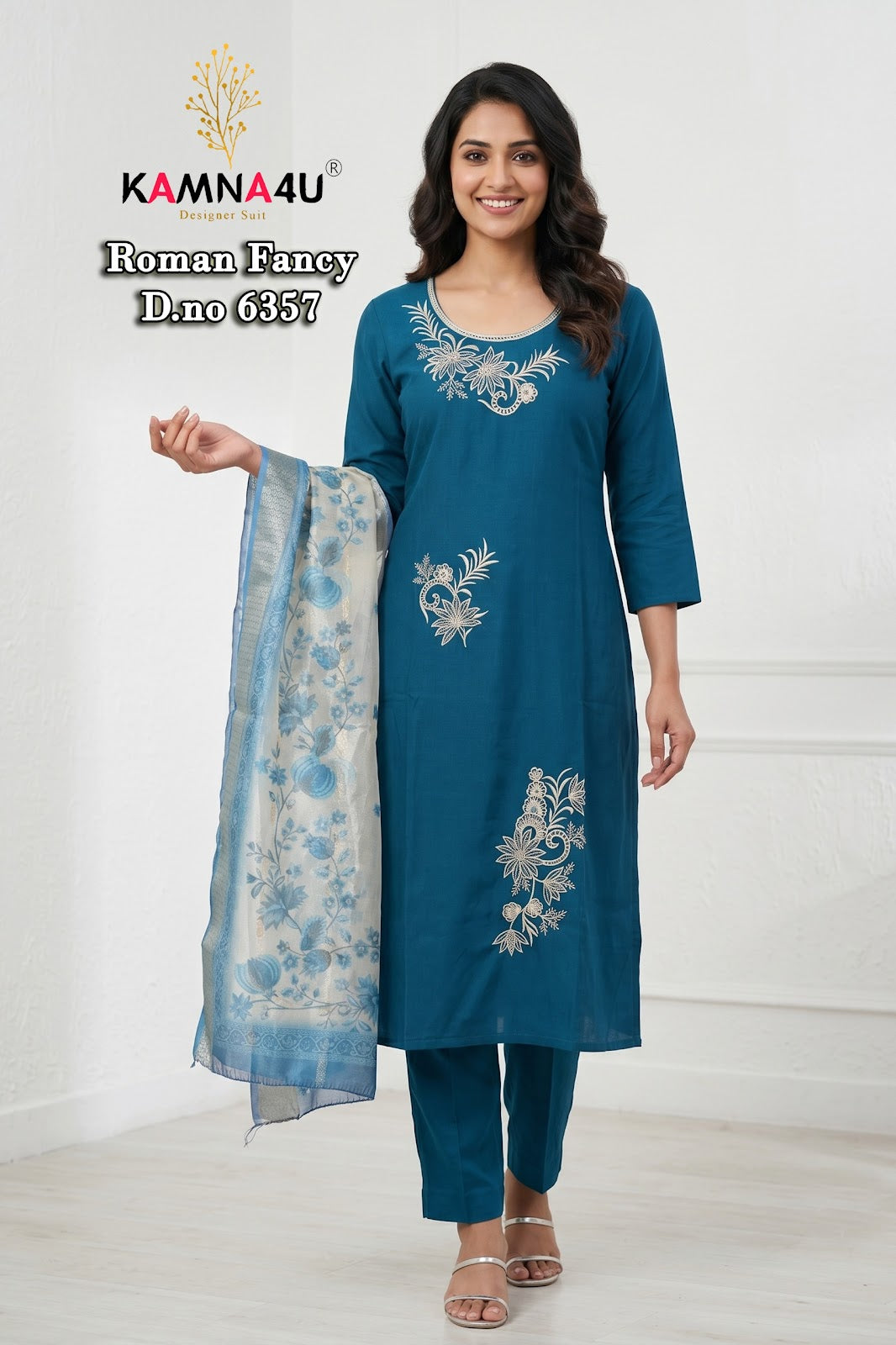 Dno 6351-6359 Kamna4U Roman Readymade Pant Style Suits Wholesaler Ahmedabad