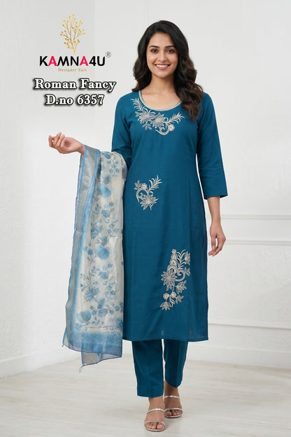 Dno 6351-6359 Kamna4U Roman Readymade Pant Style Suits Wholesaler Ahmedabad