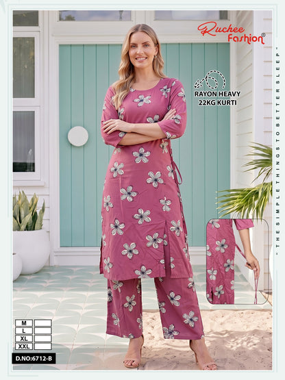 Dno 6708-6712 Ruchee Fashion Rayon 22Kg Co Ord Set Wholesale Price