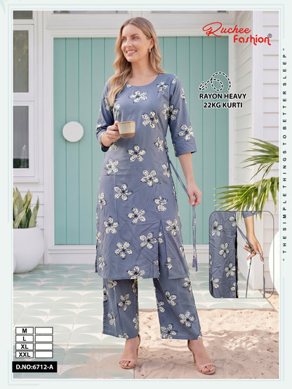 Dno 6708-6712 Ruchee Fashion Rayon 22Kg Co Ord Set Wholesale Price