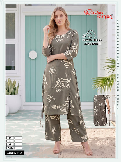 Dno 6708-6712 Ruchee Fashion Rayon 22Kg Co Ord Set Wholesale Price