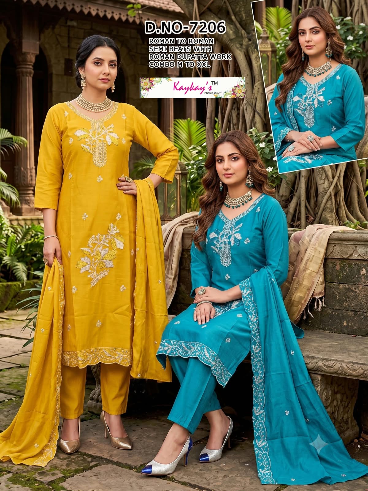 Dno 7206-7207 Kaykay Roman Readymade Pant Style Suits Wholesale Rate