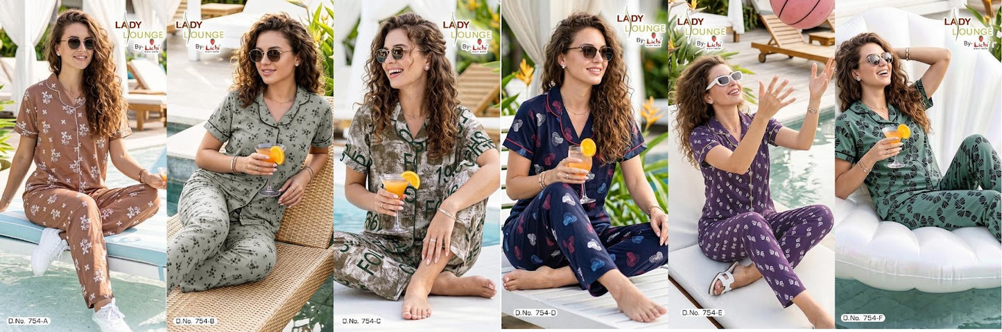 Dno 754 Lichi Cotton Collar Night Suits Manufacturer Ahmedabad