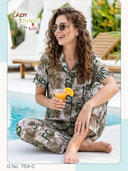 Dno 754 Lichi Cotton Collar Night Suits Manufacturer Ahmedabad
