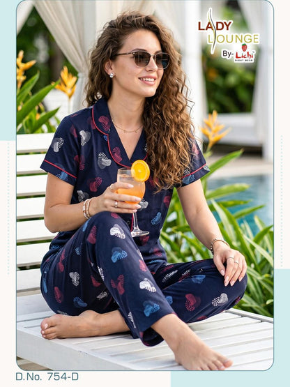 Dno 754 Lichi Cotton Collar Night Suits Manufacturer Ahmedabad
