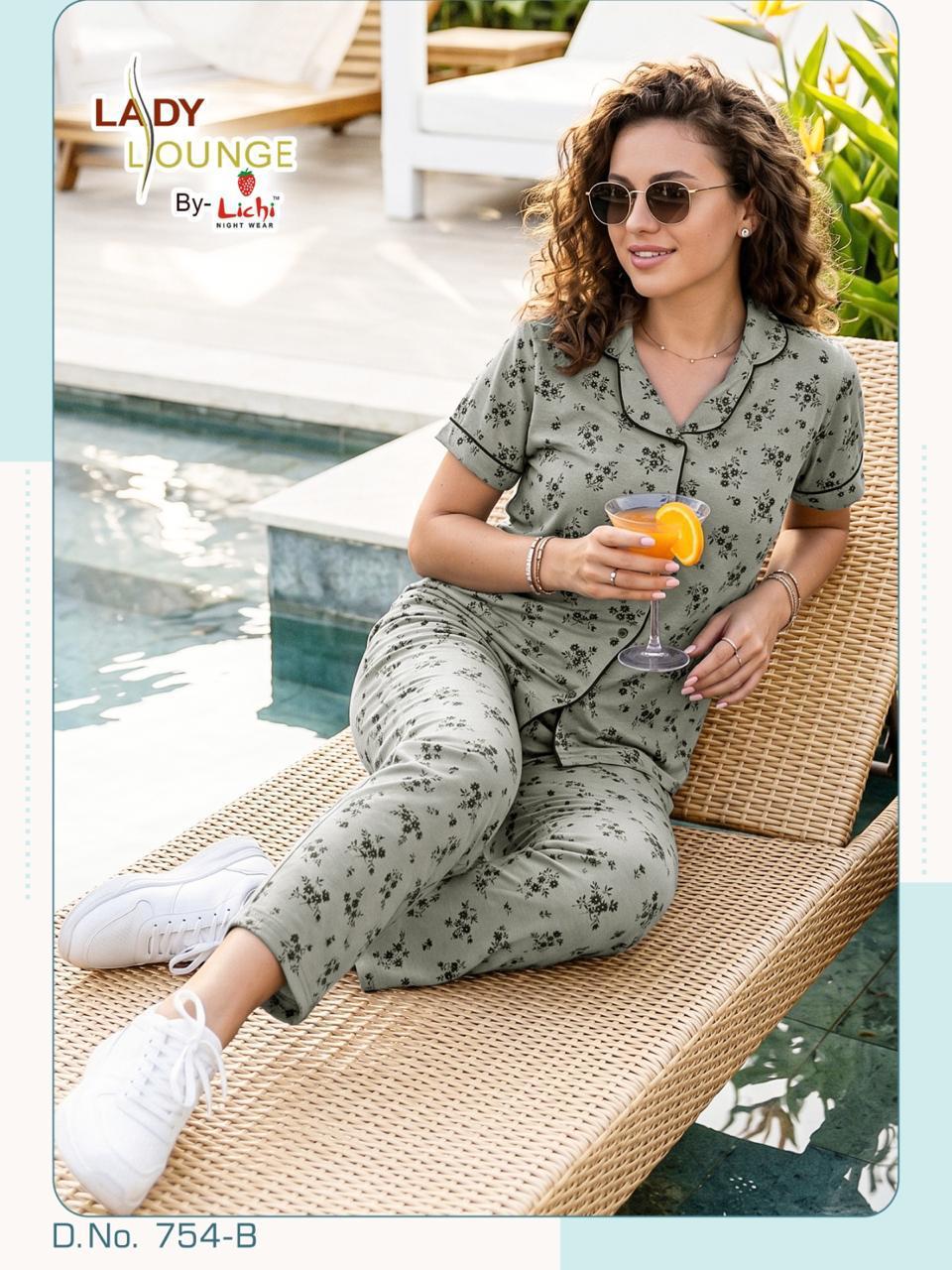 Dno 754 Lichi Cotton Collar Night Suits Manufacturer Ahmedabad