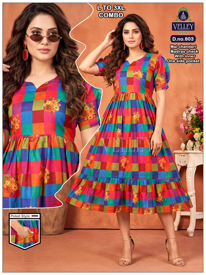 Dno 803-814 Velley Chanderi Anarkali Kurtis Wholesaler Ahmedabad