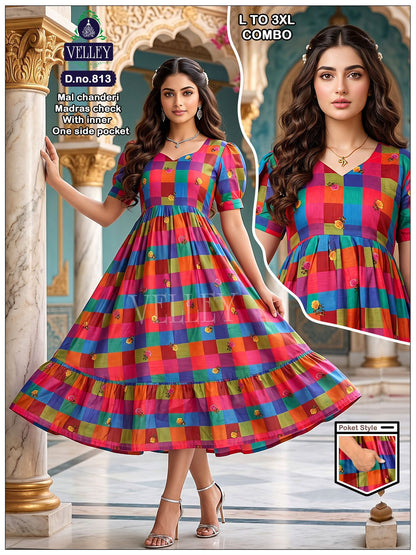Dno 803-814 Velley Chanderi Anarkali Kurtis Wholesaler Ahmedabad