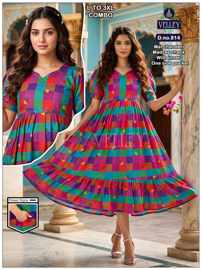 Dno 803-814 Velley Chanderi Anarkali Kurtis Wholesaler Ahmedabad