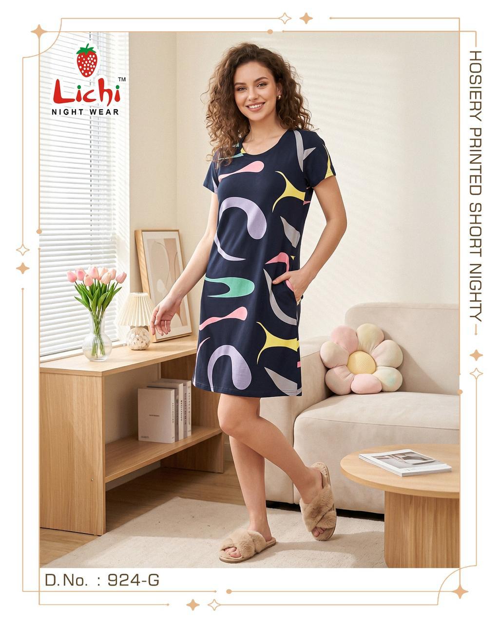 Dno 924 Lichi Hosiery Cotton Short Night Gown Supplier Ahmedabad