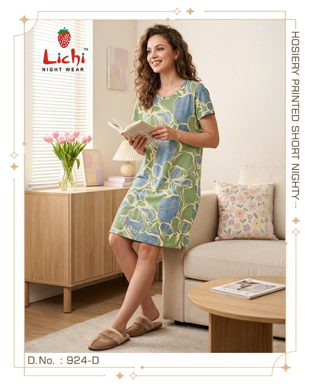 Dno 924 Lichi Hosiery Cotton Short Night Gown Supplier Ahmedabad