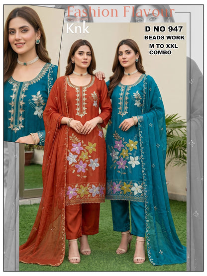 Dno 947-951 Knk Roman Silk Readymade Pant Style Suits Manufacturer India