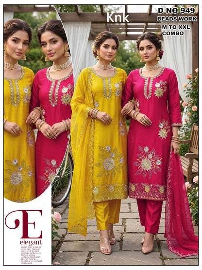 Dno 947-951 Knk Roman Silk Readymade Pant Style Suits Manufacturer India