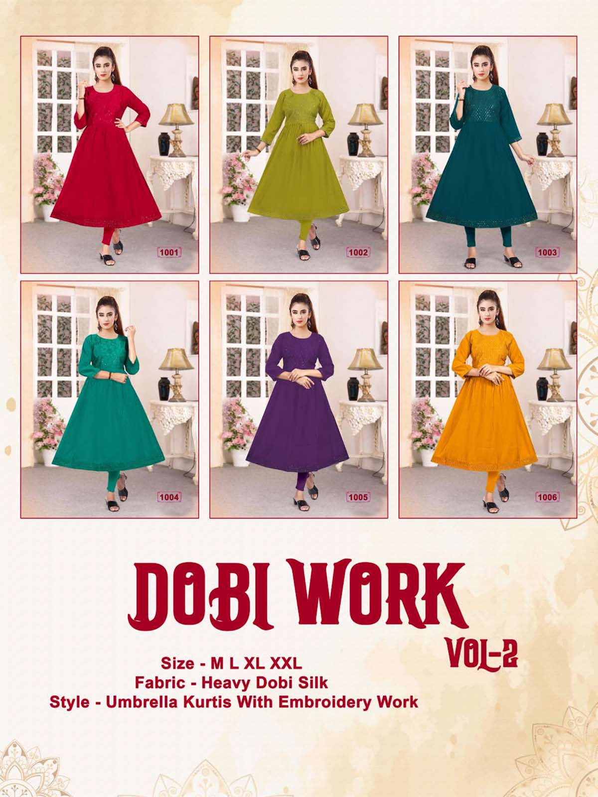 Dobi Work Vol 2 Kavinay Anarkali Kurtis Exporter