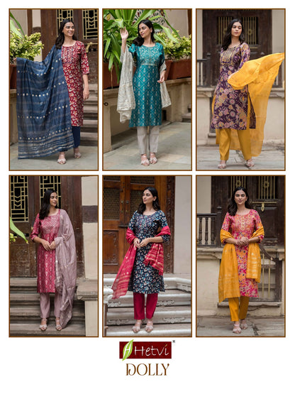 Dolly Hetvi Chanderi Modal Readymade Pant Style Suits Wholesale