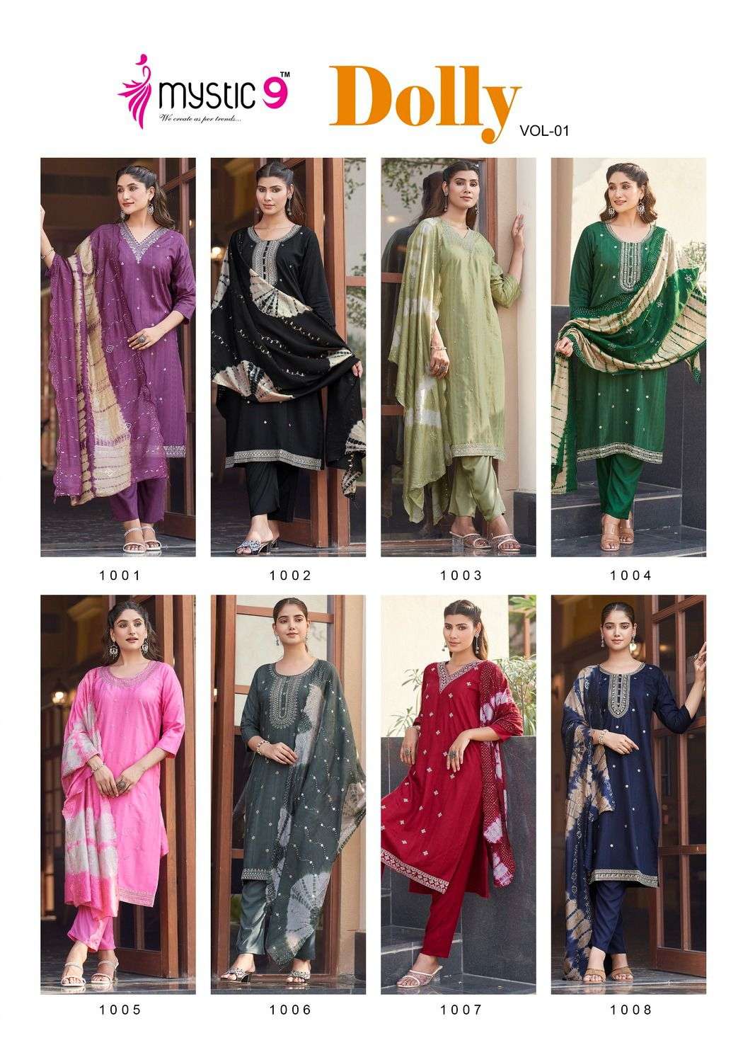 Dolly Vol 1 Mystic 9 Reyon Readymade Pant Style Suits Manufacturer India