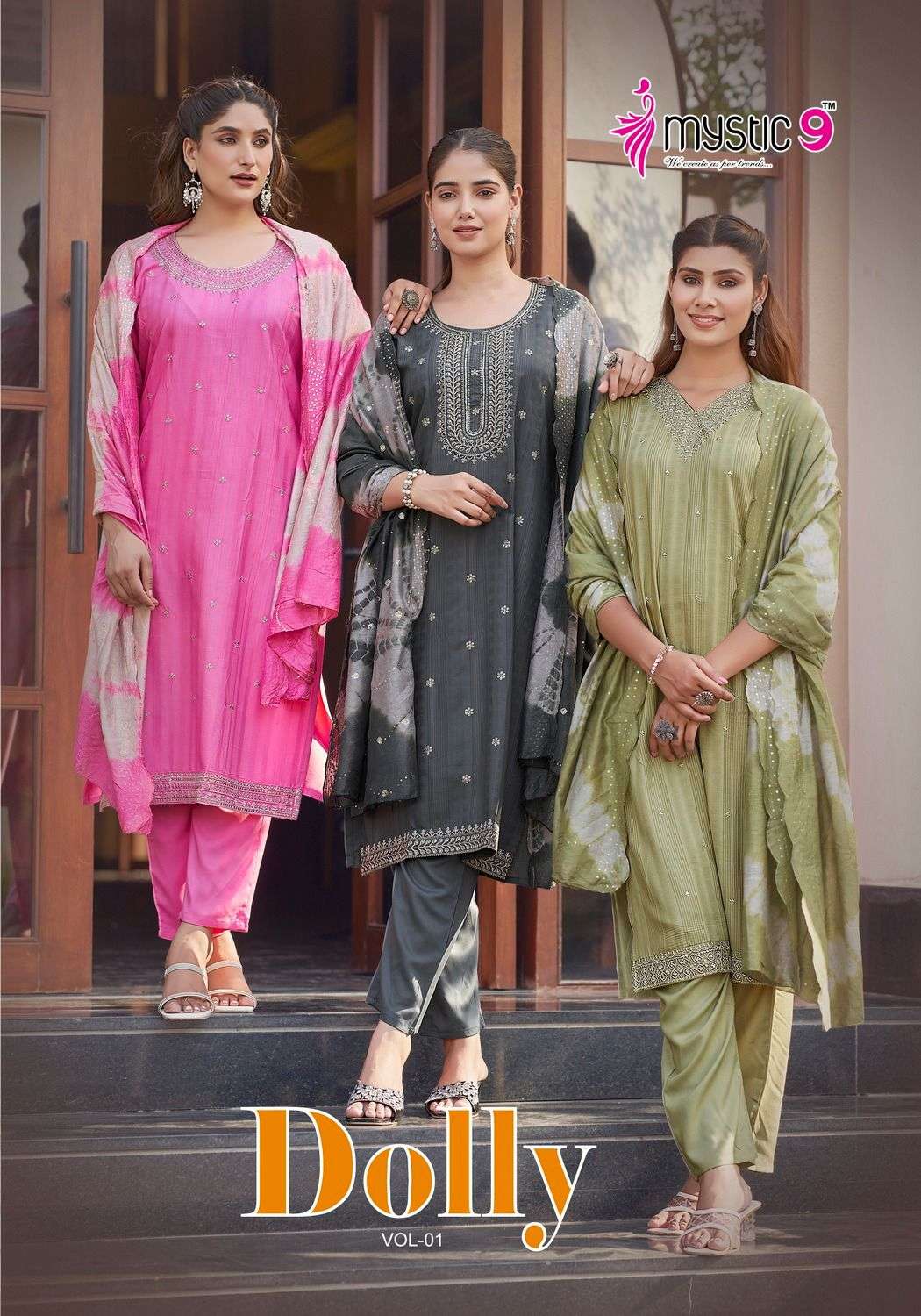Dolly Vol 1 Mystic 9 Reyon Readymade Pant Style Suits Manufacturer India