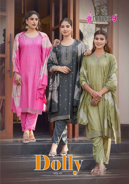 Dolly Vol 1 Mystic 9 Reyon Readymade Pant Style Suits Manufacturer India