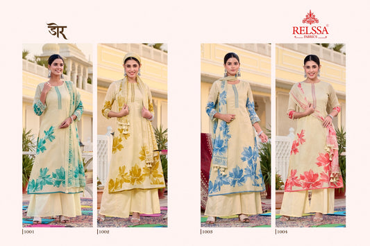 Door Relssa Fabrics Cotton Satin Plazzo Style Suits Supplier Gujarat