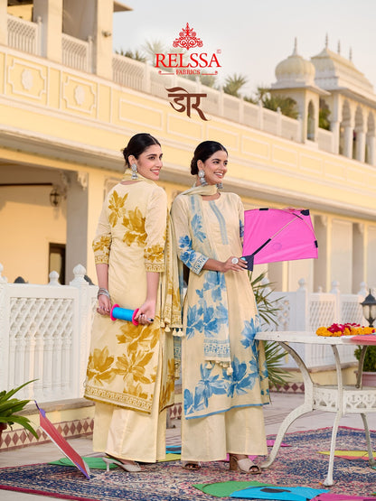 Door Relssa Fabrics Cotton Satin Plazzo Style Suits Supplier Gujarat