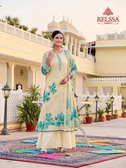 Door Relssa Fabrics Cotton Satin Plazzo Style Suits Supplier Gujarat