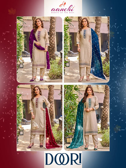 Doori Aanchi Vichitra Silk Readymade Pant Style Suits Wholesaler