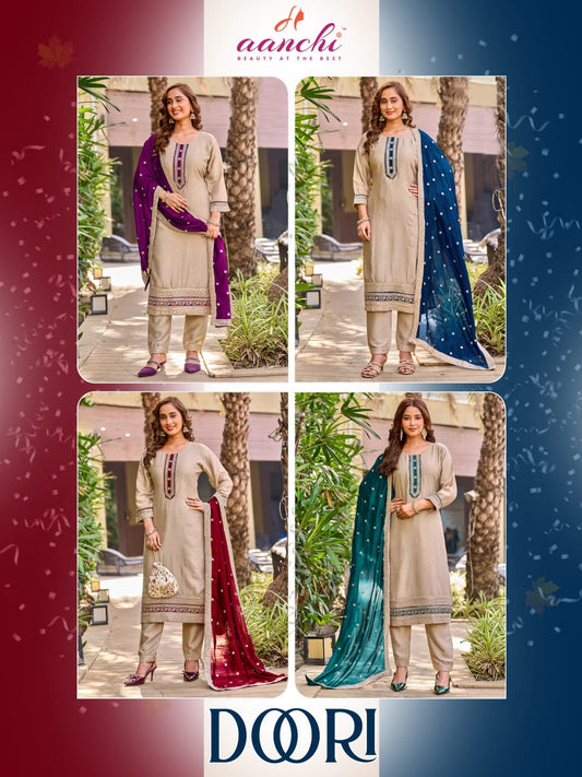 Doori Aanchi Vichitra Silk Readymade Pant Style Suits Wholesaler