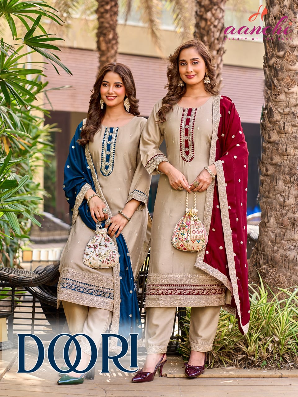Doori Aanchi Vichitra Silk Readymade Pant Style Suits Wholesaler