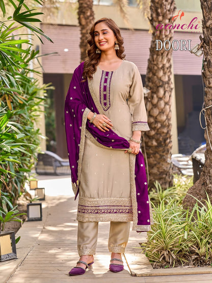 Doori Aanchi Vichitra Silk Readymade Pant Style Suits Wholesaler
