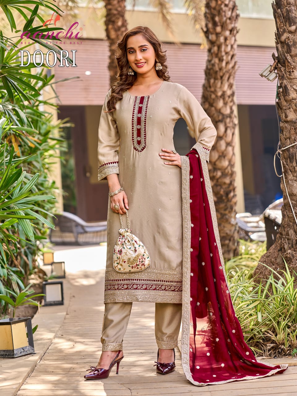 Doori Aanchi Vichitra Silk Readymade Pant Style Suits Wholesaler