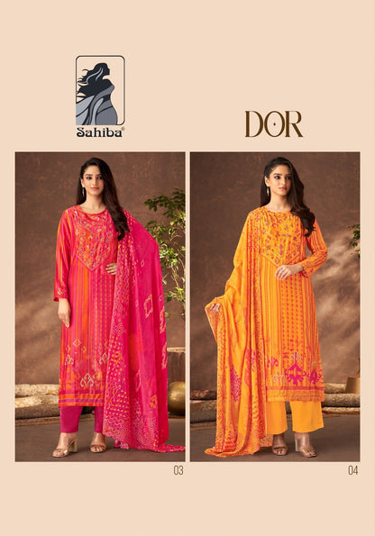 Dor 03-04 Sahiba Russian Silk Plazzo Style Suits Wholesale