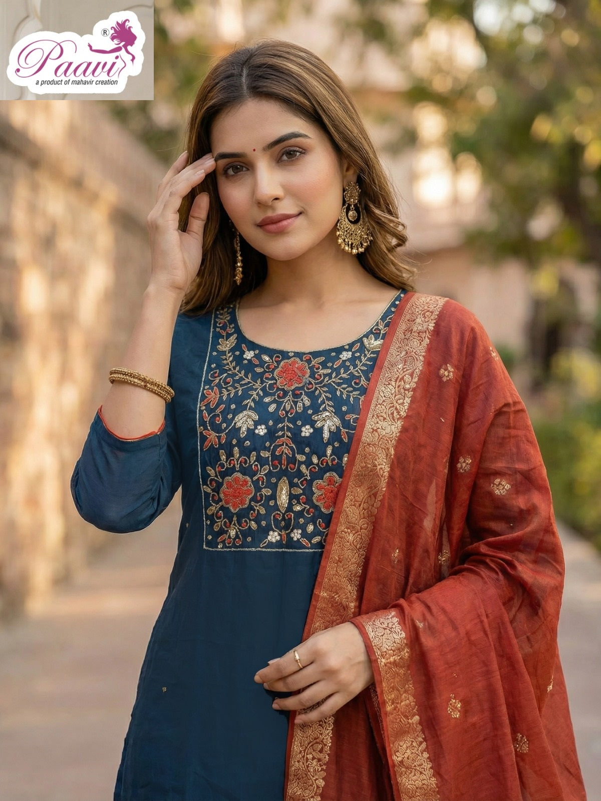 Dori Paavi Mal Chanderi Readymade Pant Style Suits Supplier Gujarat