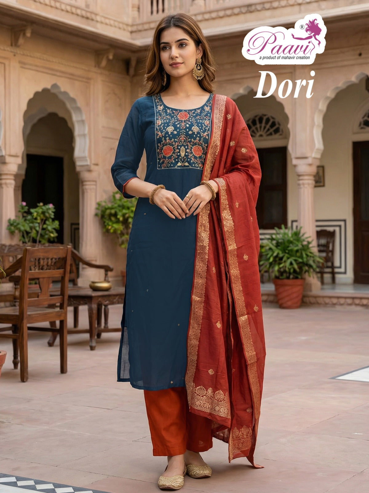 Dori Paavi Mal Chanderi Readymade Pant Style Suits Supplier Gujarat