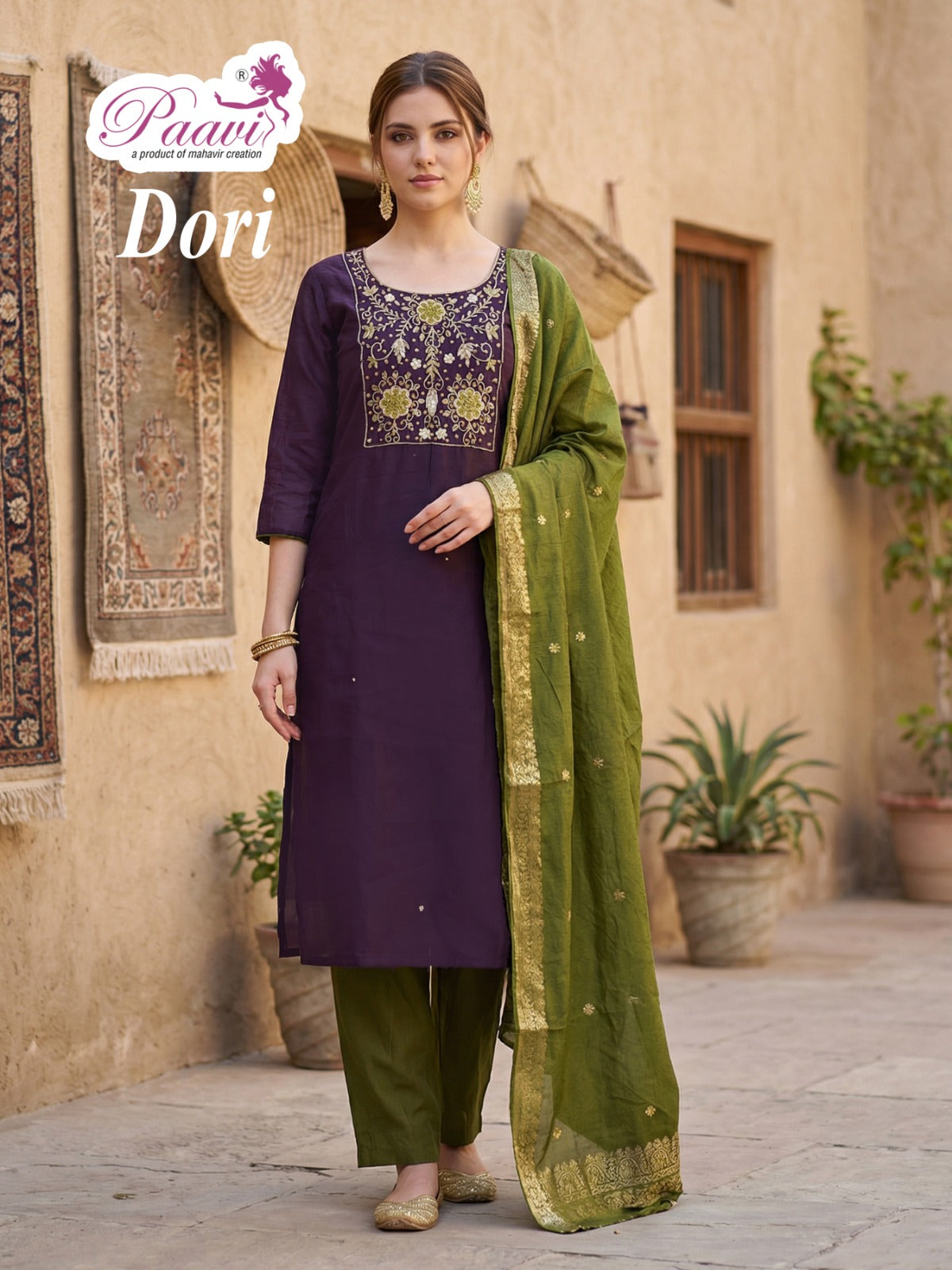 Dori Paavi Mal Chanderi Readymade Pant Style Suits Supplier Gujarat