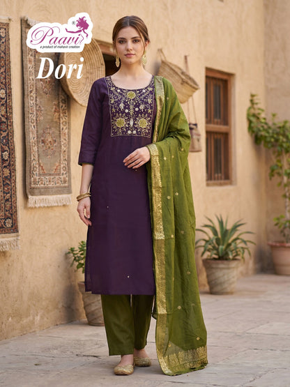 Dori Paavi Mal Chanderi Readymade Pant Style Suits Supplier Gujarat