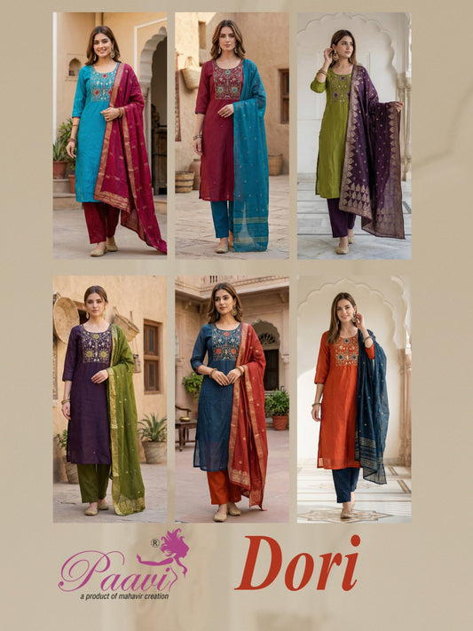 Dori Paavi Mal Chanderi Readymade Pant Style Suits Supplier Gujarat