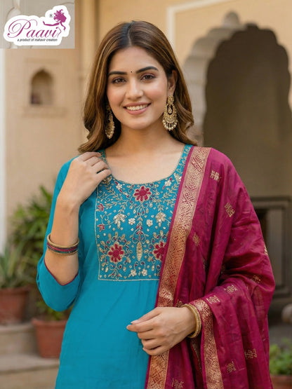Dori Paavi Mal Chanderi Readymade Pant Style Suits Supplier Gujarat