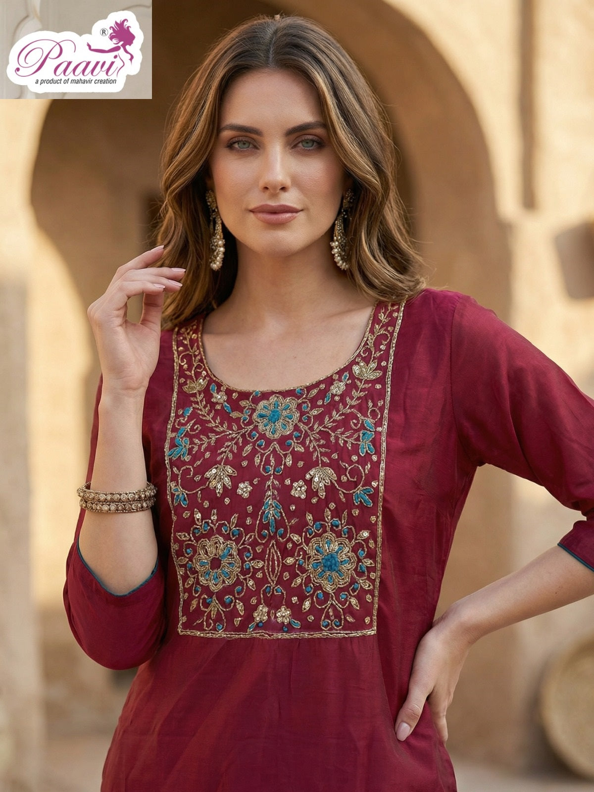 Dori Paavi Mal Chanderi Readymade Pant Style Suits Supplier Gujarat