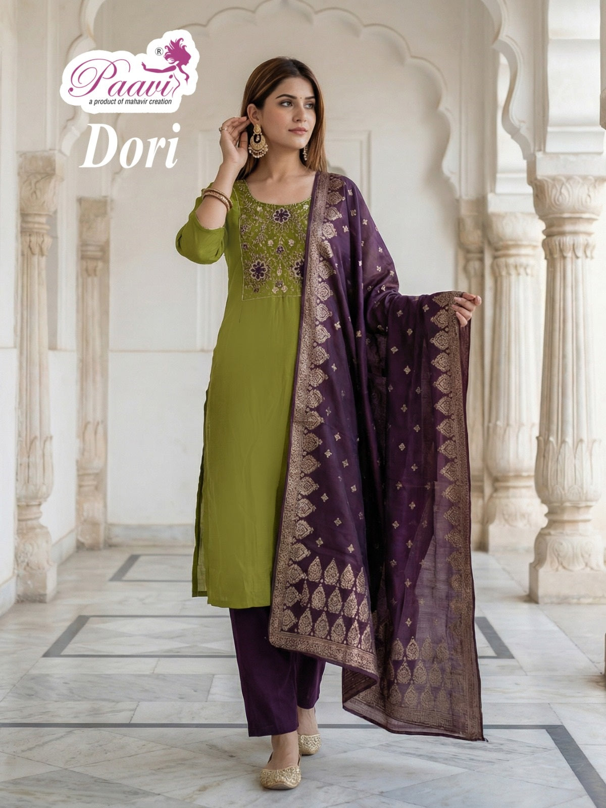 Dori Paavi Mal Chanderi Readymade Pant Style Suits Supplier Gujarat